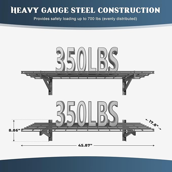 Jusgym 2 Pack Heavy Duty Garage Wall Shelving Set, Wall Mounted Garage Shelves - Image 2