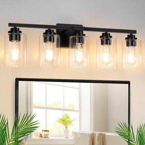 5-Light Matte Black Bathroom Light Fixtures, Bathroom Vanity Lights Over Mirror by WelcometoVerRon