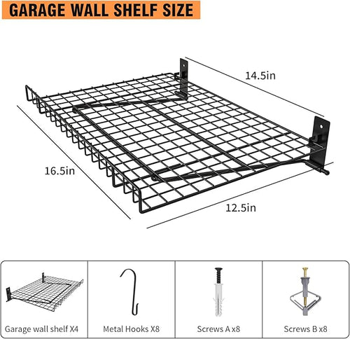 4 Pack Foldable Wall Shelf, Wall Mounted Garage Storage Shelves, Heavy Duty - Image 2