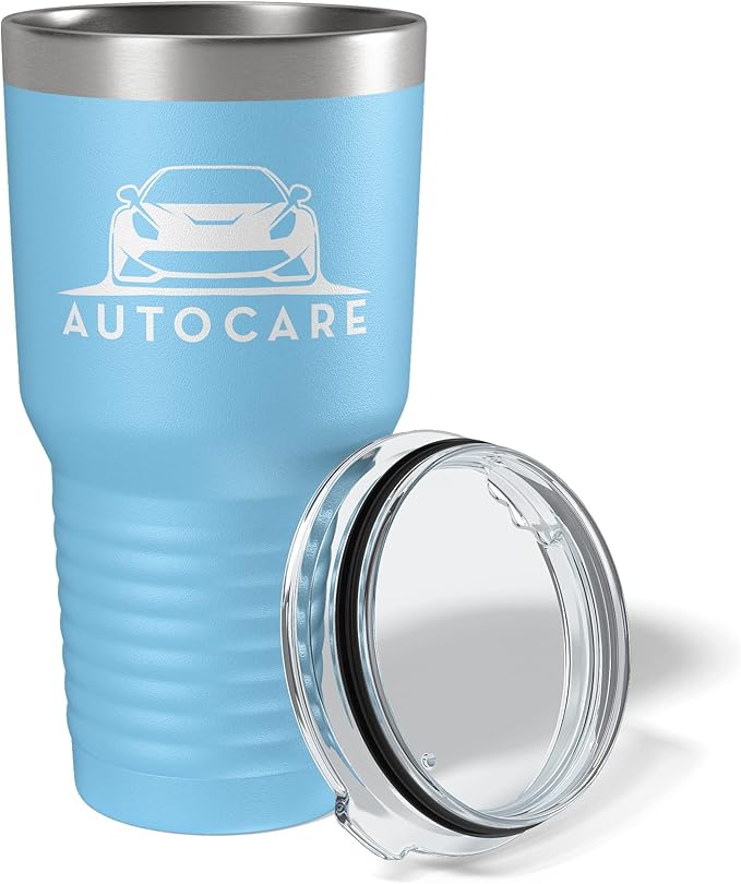 Personalized 30oz (17 Colors) Printed Insulated Stainless Steel Powder Coated Tumbler with Lid - Custom Bulk Promotional Items with your Logo - Bulk Company Small Business Party Favors (Light Blue)