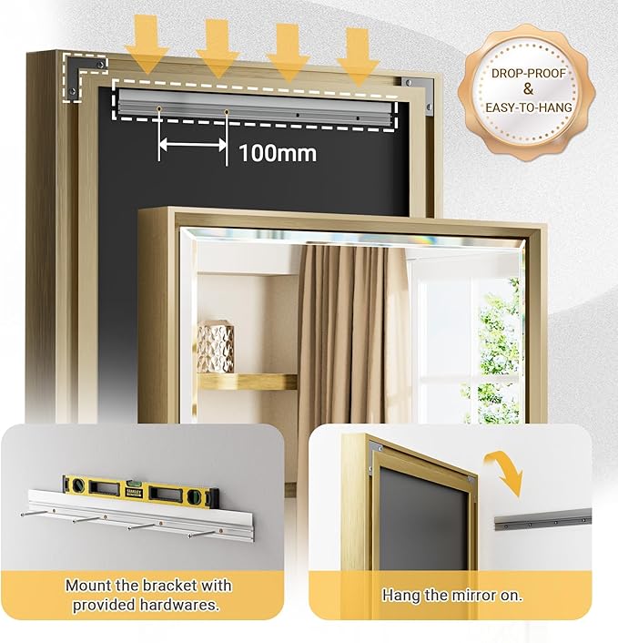 Gold Bathroom Mirror, 24x32 Brushed Gold Bathroom Mirror Beveled Edge, - Image 5