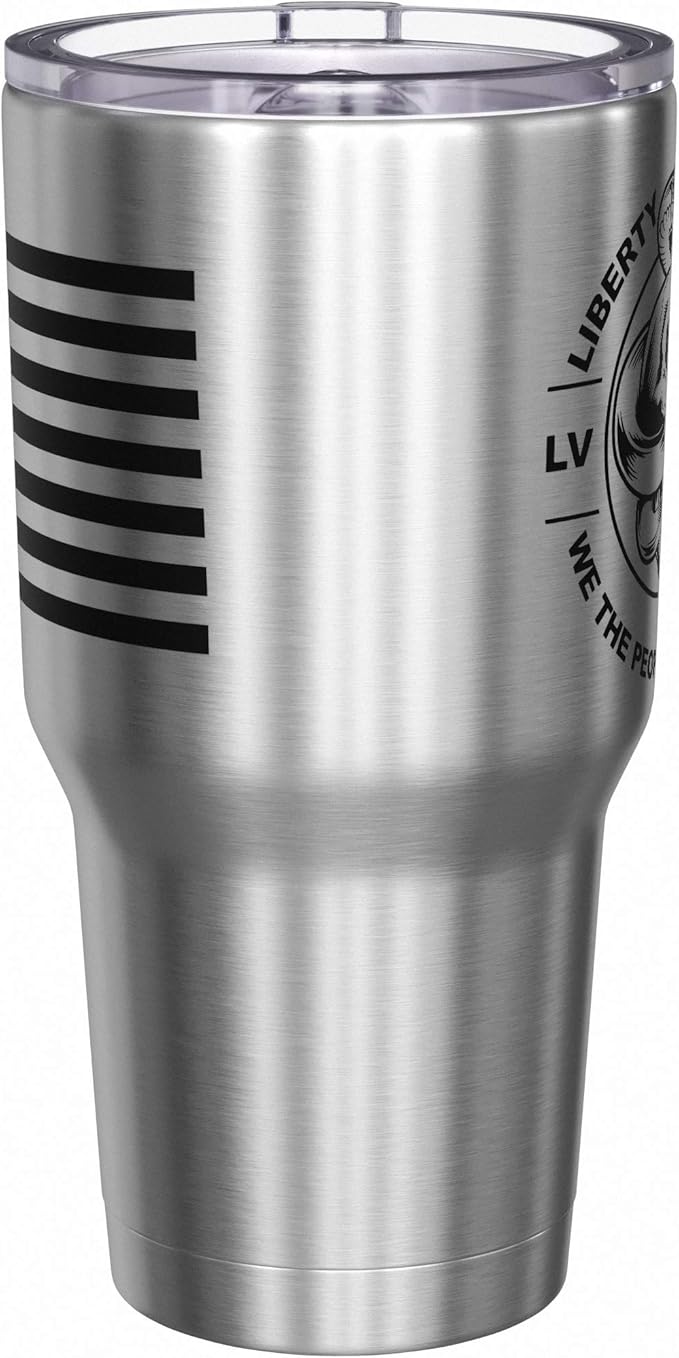 We The People Holsters - Liberty And Justice - Coffee Tumbler - American Flag Coffee Travel Mug - Engraved Tumbler - Double Insulated Tumbler - 30 oz