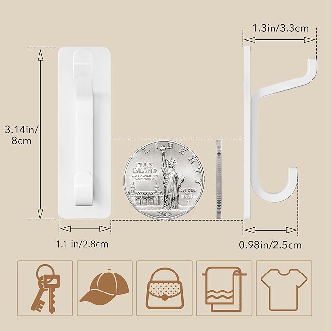 pickpiff 12 Pack Wall Hooks for Coat and Towel: 13LB Strong Adhesive Door - Image 4