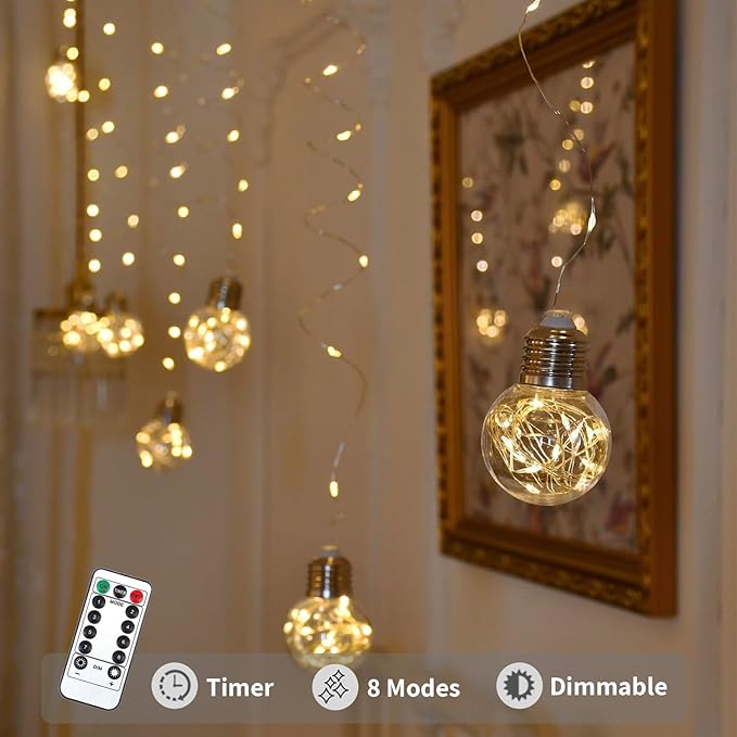 YOLIGHT Wishing Ball Curtain Lights 200 LED Window Curtain String Lights - Image 3