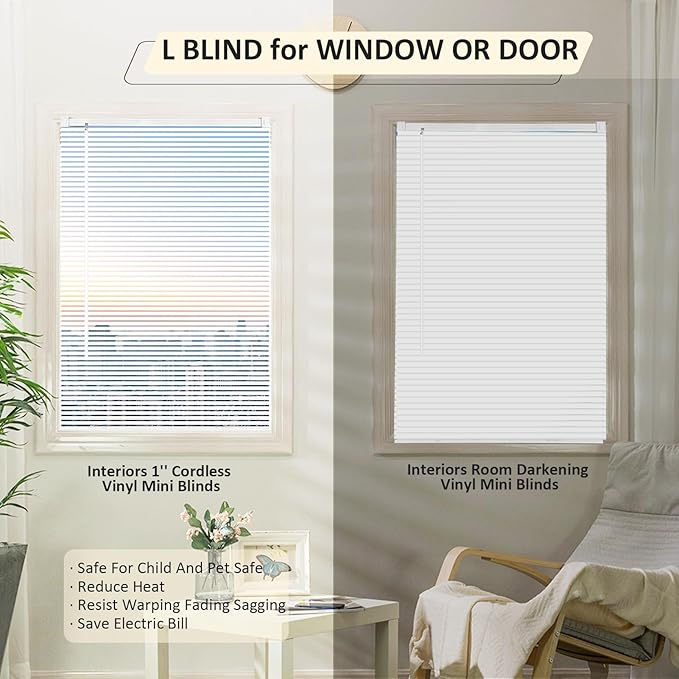 Cordless Vinyl Mini L Blinds 42" W x 64" H, Light Filtering, Arrive 1/2 Inch - Image 5