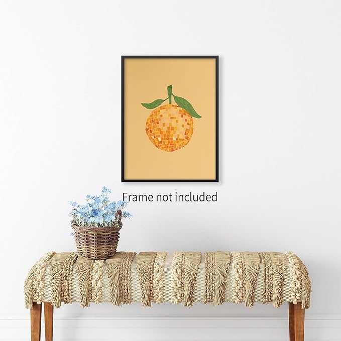 jkahh Disco Ball Orange Wall Art Retro Funky Preppy Fruit Poster Trendy Bar - Image 4