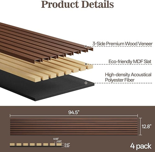 4 Pack Wood Panels for Wall, 94.4" x 12.8" Acoustic Wood Slat Wall Panel for - Image 2