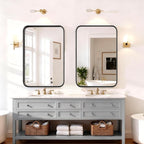 Bathroom Mirror 30x22 Inch Black Metal Frame Rectangle Vanity Mirror - Image 4