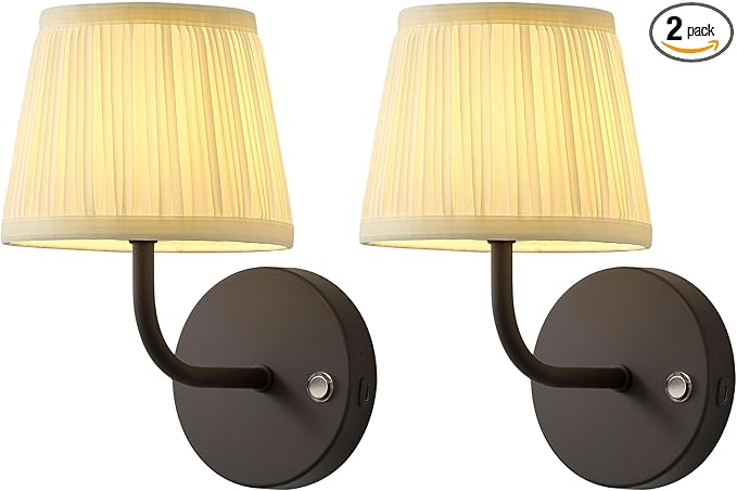 PUSU LED Cordless Black H9.6 inch Small Wall Sconces Set of 2, Rechargeable by PUSU