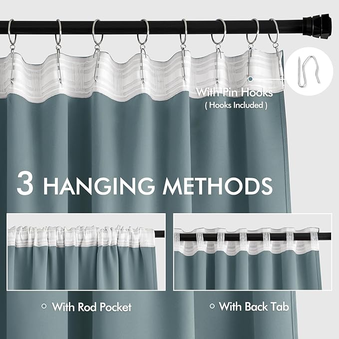MIULEE Greyish Blue Back Tab Blackout Curtains 102 Inch Long 2 Panels Set - Image 3