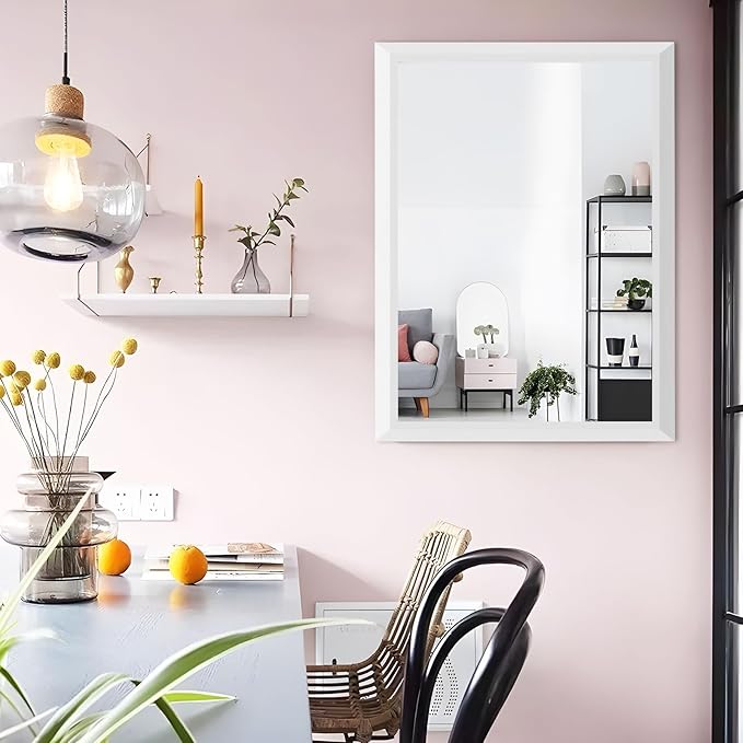 Amorho Bathroom Mirror, 24x30 Inch White Thick Metal Framed Wall Mirrors - Image 5