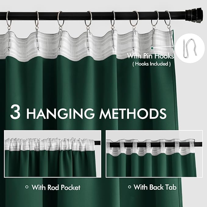 MIULEE Christmas Hunter Green Back Tab Blackout Curtains 108 Inch Long 2 Panels - Image 3