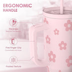 SANDJEST Floral Tumbler with Handle and Straw 40oz Stainless Sleel Slider Tumbler Travel Coffee Mug for Women - Gift Idea for Birthday Christmas
