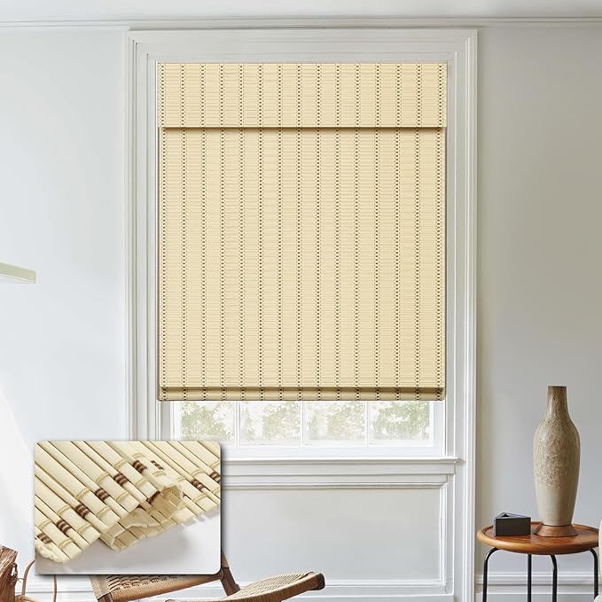Cordless Bamboo Roman Shades, Light Filtering Bamboo Blinds Shades by HIDODO