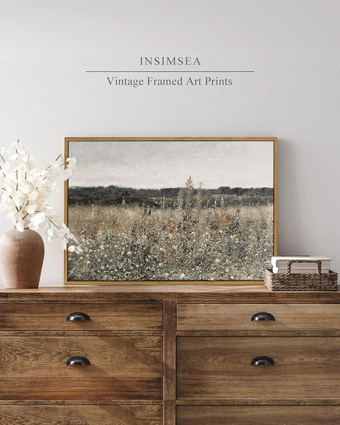 InSimSea Framed Canvas Wall Art Vintage Decor, Wildflower Field Vintage Wall - Image 2