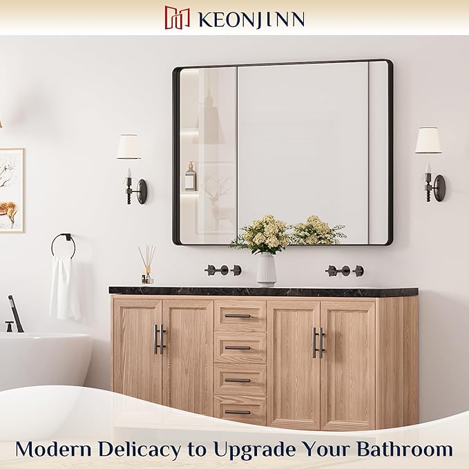 Keonjinn Black Bathroom Mirror for Over Sink, 48” x 36” Large Matte Black - Image 2