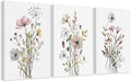 WRFON UnFramed Botanical Canvas Wall Art Set of 3, Watercolor Floral Prints by Unknown