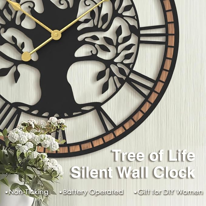 Micasso Wall Clocks Battery Operated: 15Inch Farmhouse Tree of Life Metal - Image 8