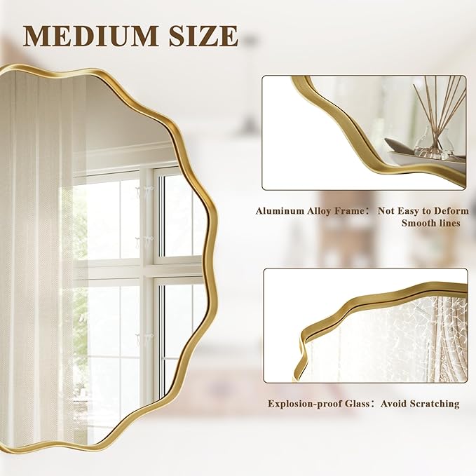 VooBang Gold Scalloped Circle Mirror, Hanging Leaning - Image 4