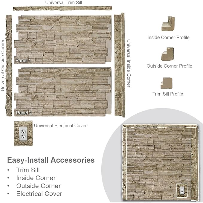 Ekena Millwork 49"W x 25 1/2"H x 1 1/4"D Acadia Ledge Stacked Stone, StoneWall - Image 10