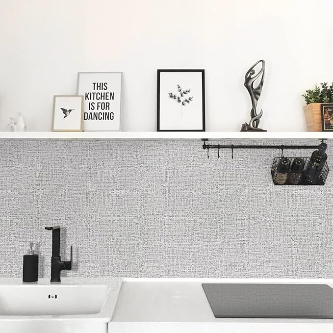 Grey Grasscloth Peel and Stick Wallpaper 17.7inchx118.1inch Textured Wallpaper - Image 3