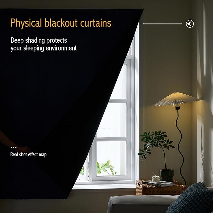 AJAZZ 100% Blackout Stick Curtain Portable Blackout Curtains Adhesive Curtains - Image 4