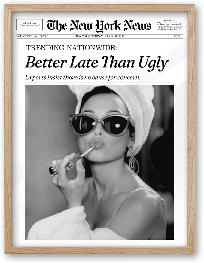 iHery Small Natural OAK Wood Hepburn Newspaper Trendy Bathroom Wall Decor by iHery