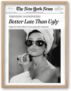 iHery Natural OAK Wood Audrey Hepburn Newspaper Trendy Framed Wall Art by iHery