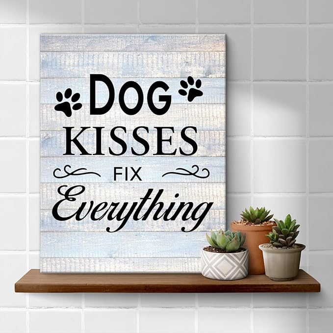 Funny Farmhouse Dog Canvas Wall Art Decor Dog Kisses Fix Everything Rustic Sign - Image 4