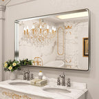 LOAAO 60X36 Inch Brushed Nickel Bathroom Mirror, Rounded Rectangle Silver Metal - Image 8