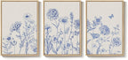 Framed Neutral Chinoiserie Blue Botanical Wall Art, 3 Piece Minimalist Floral - Image 9