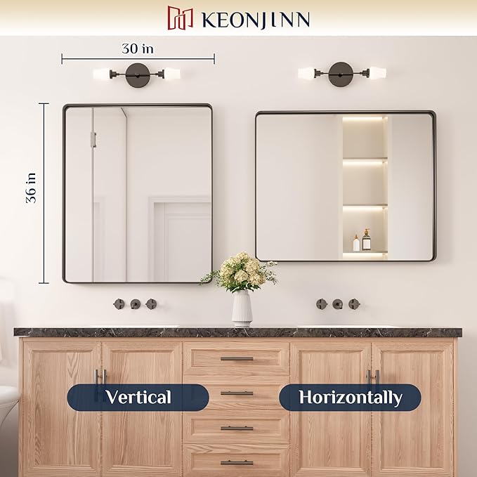 Keonjinn Black Bathroom Mirror, 30 x 36 Inch Rounded Rectangle Sandblasted - Image 8