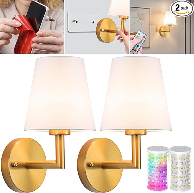 Vimhou Peel and Stick Wall Sconces, Stick On Wall Sconce Set of 2, Battery by Vimhou