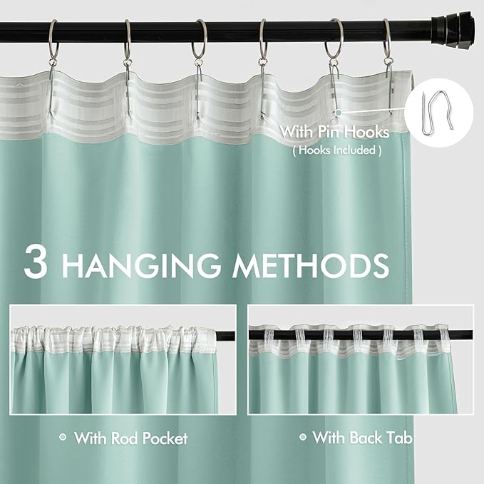 MIULEE Aqua Back Tab Blackout Curtains 120 Inch Long 2 Panels Set - Image 3