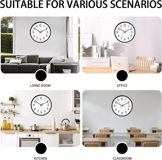 HZDHCLH Wall Clock Black, Silent Wall Clocks Battery Operated 8 Inch Modern Non - Image 4