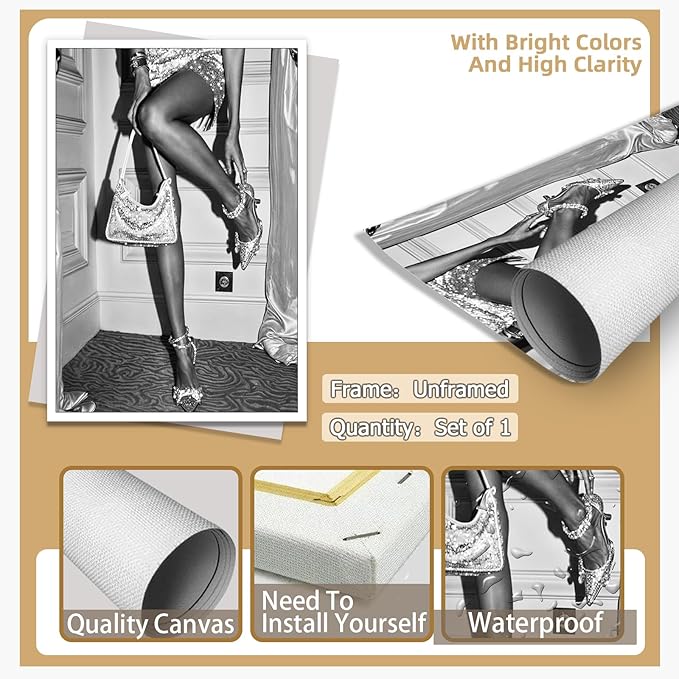 High Fashion Poster Trendy Black and White Wall Art Retro Girl Room Decor - Image 7
