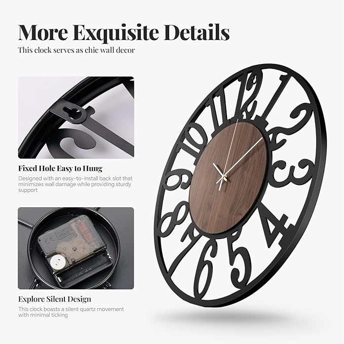 Cuspin 30 Inch Large Wall Clock, Silent Non Ticking Battery Operated Arabic - Image 5