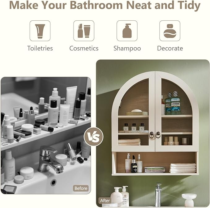 IFGET Bathroom Arched Wall Cabinet, 23.6'' Wide Medicine Cabinet - Image 6