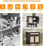 VINGLI Black Rattan Medicine Cabinet Wall Mounted, Arched Modern Farmhouse - Image 9