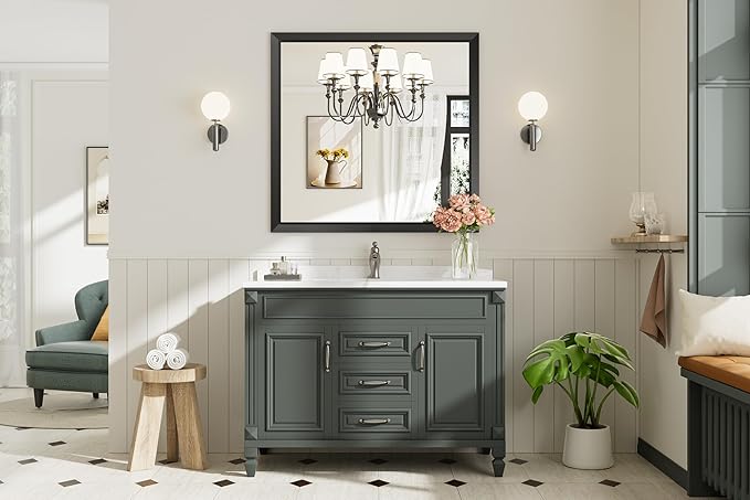 Briivue 40x38 Inch Black Bathroom Mirror - Image 9