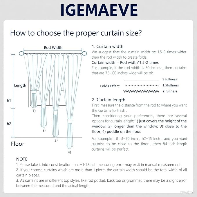 IGEMAEVE Black 100% Blackout Curtains 84 Inch Length 2 Panels Set, Rod Pocket - Image 3