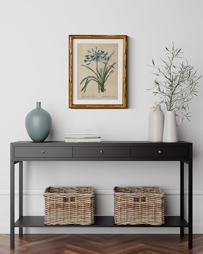 InSimSea Gold Bamboo Framed Canvas Wall Art, Retro Lily Botanical Prints - Image 2