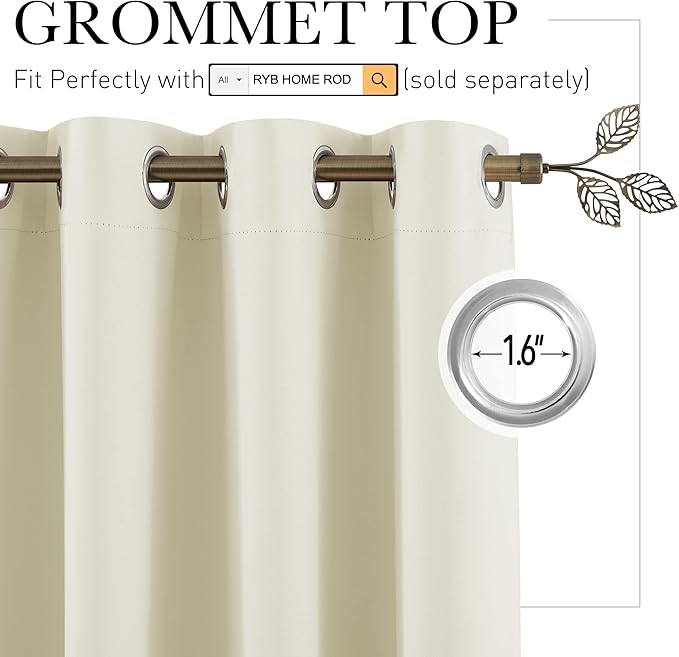 RYB HOME Privacy Room Divider Curtains Wide Blackout Drapes Noise & Odor - Image 2