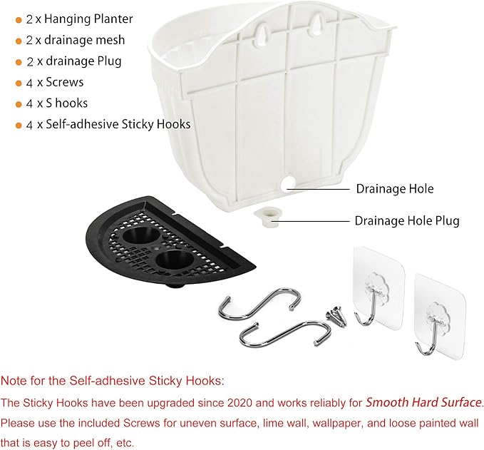 2 Pack White Plastic Wall Hanging Planters - Image 8