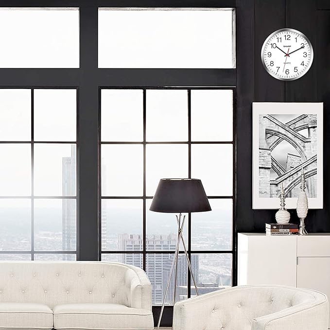 Sharp Wall Clock – Silver/Chrome, Silent Non Ticking 12 Inch Quality Quartz - Image 6
