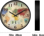 12" Silent Non-Ticking Vintage Distressed World Map Wall Clock, Battery - Image 6