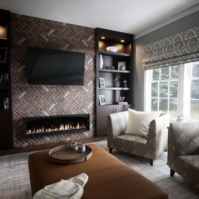 EverStone Herringbone Faux Brick Panel, 46 1/2"W x 25 1/4"H x 1"D, Smokey Rose - Image 11