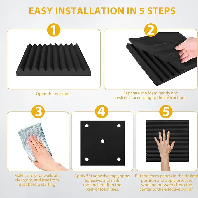 56 Pack Acoustic Foam Panels, Noise Cancelling Dampening Sound Absorbing Black - Image 4