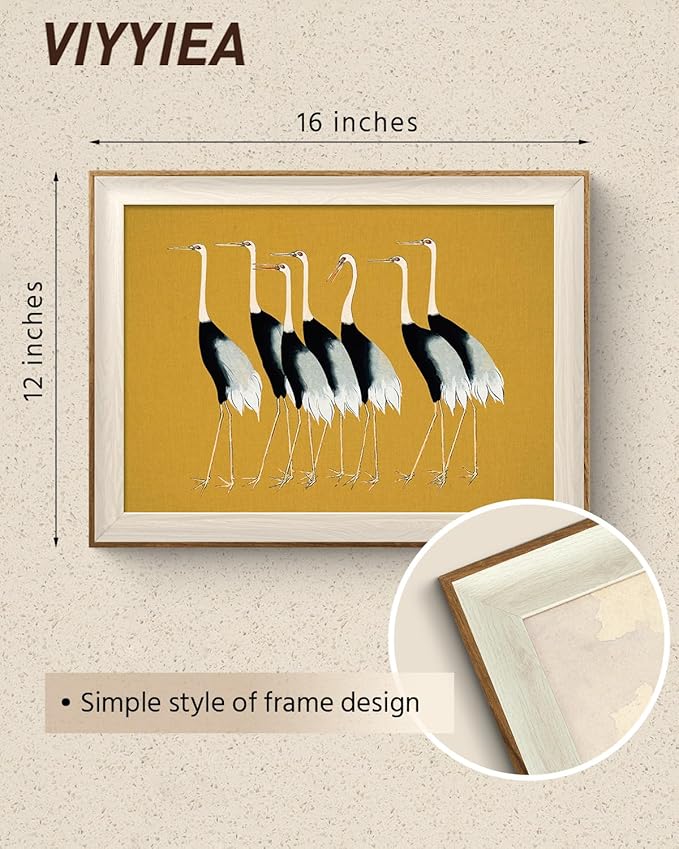 VIYYIEA Framed Wall Art for Living Room, Cranes Canvas Prints, Vintage Home - Image 4