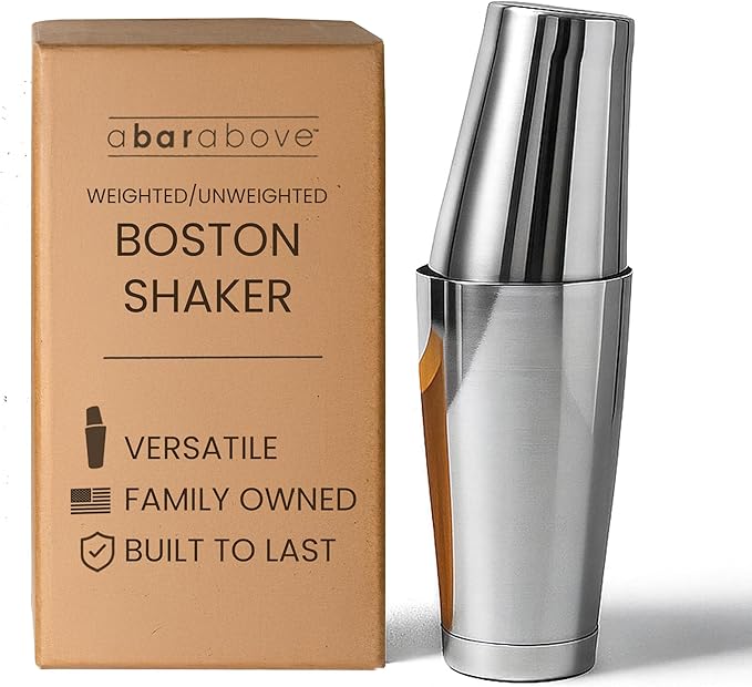 A Bar Above Professional Boston Shakers Set 18 oz Weighted and Unweighted Stainless Steel Cocktail Shaker Set for Bartenders, Premium 304 Steel Bar Shaker, Essential Bartending Tools for Mixing Drinks